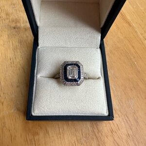 Elegant Blue & White Cubic Zirconia Gemstone Ring